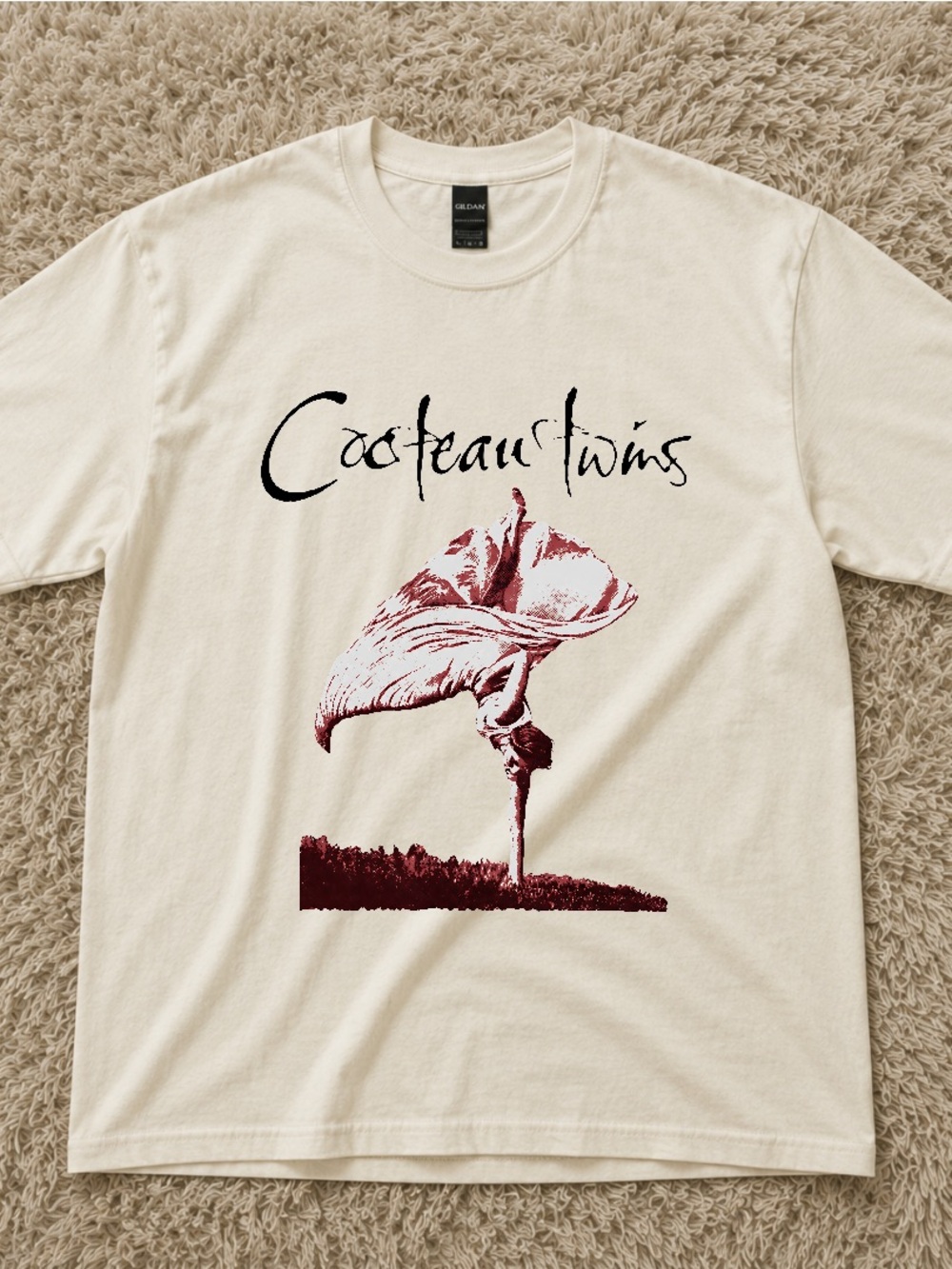 Gildan Cream Short-Sleeve Tee with Maroon Graphic